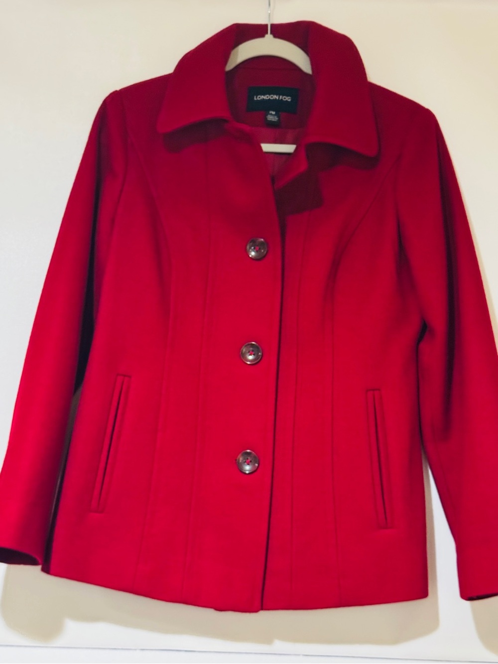 London Fog Coat Women’s Petite Medium Wool Blend Red Tailored Princess Seam
